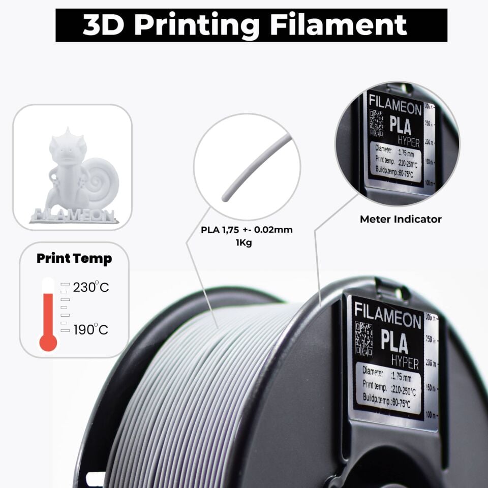 PLA Hyper Filament Gümüş Gri